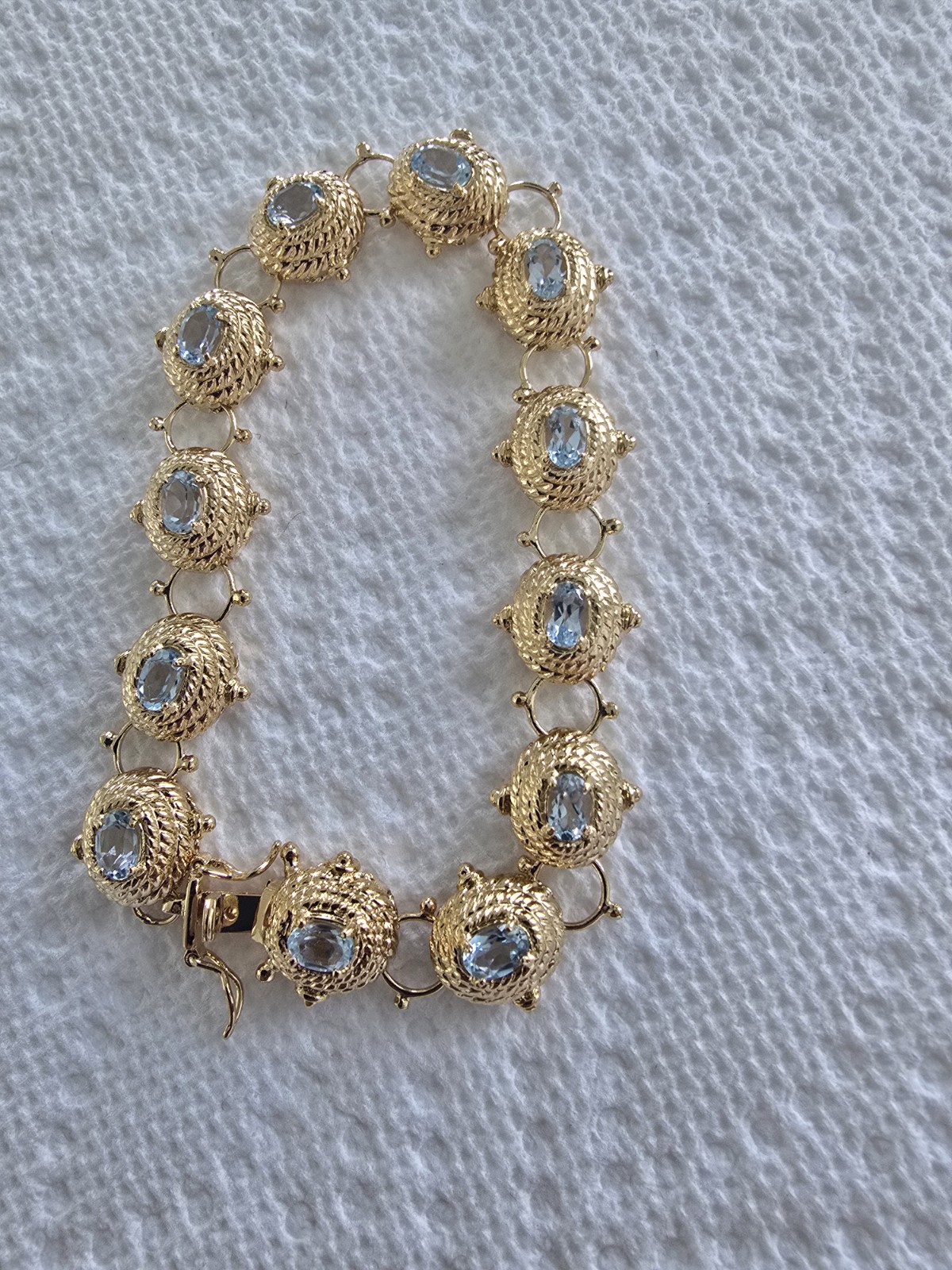 Gold Tone Link Bracelet Oval Blue Topaz Stones