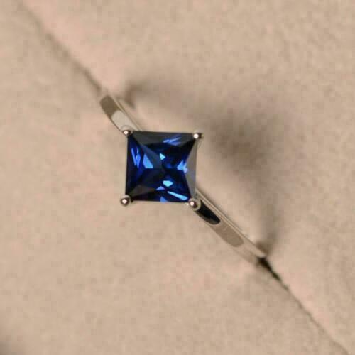 1.20 Ct Princess Simulated Diamond Sapphire Solitaire Ring 925 Sterling Silver