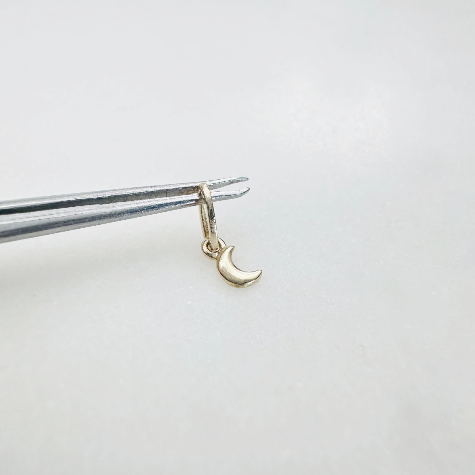 14K Solid Yellow Gold 3mm Teeny Tiny – Very Small Beveled Moon Charm Pendant