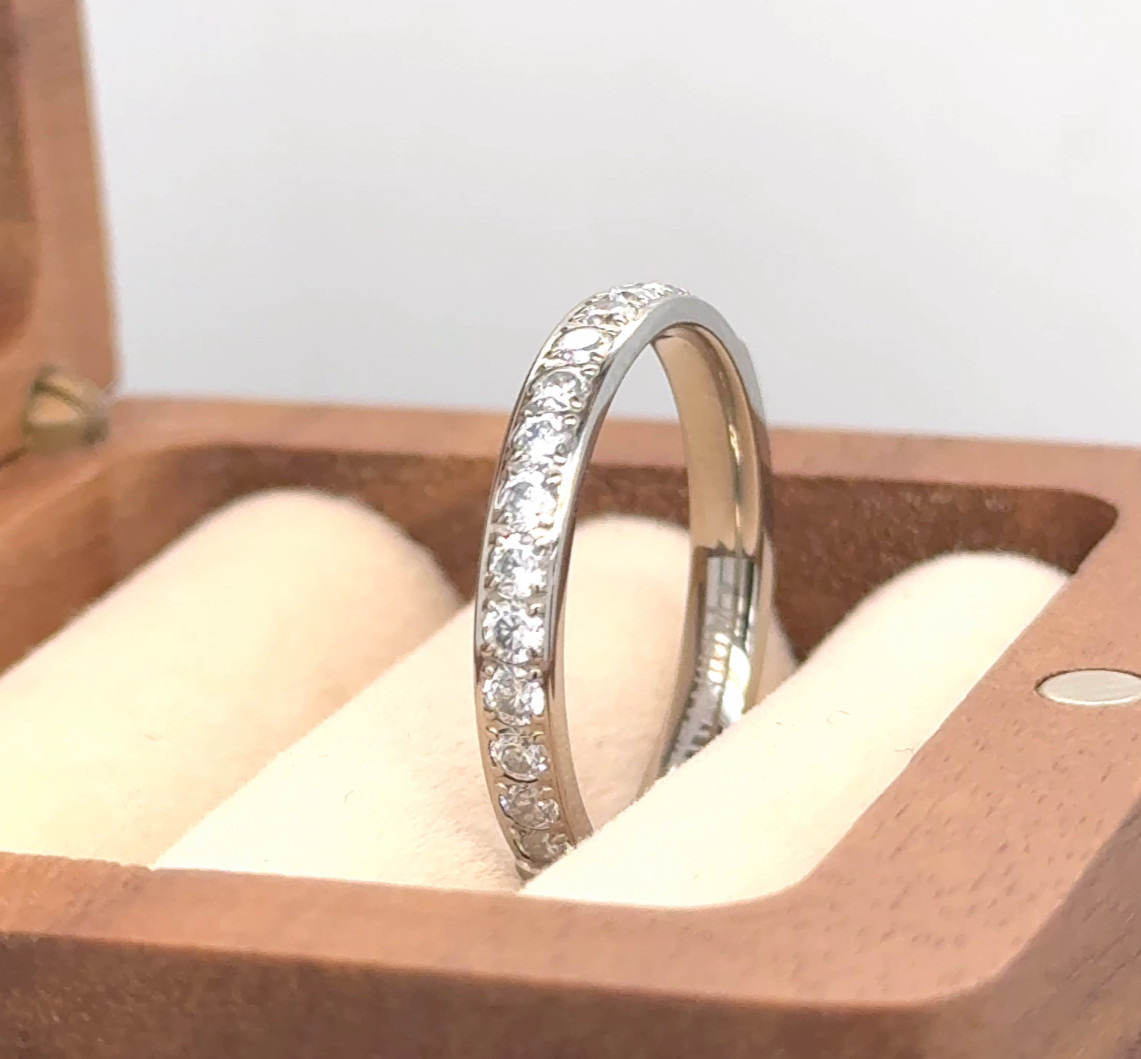 White CZ Inlay Stylish Ring Thin White Titanium Promise Band Valentine Day ring