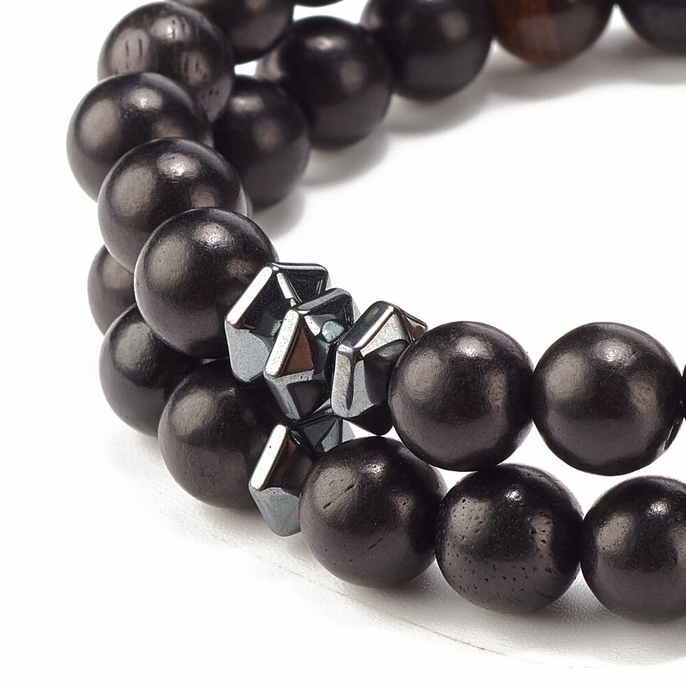 2pcs Energy Healing Stretch Bracelet Hematite Tiger Eye for Men Women Bead T56