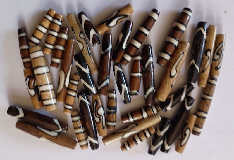 Buffalo Bone, Asst Mud Bone Tube Beads, 36 Pcs, 1 to 1.5 Inches, 6 Variations