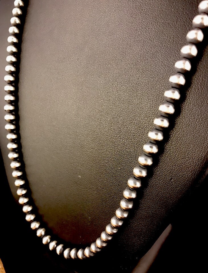 Southwestern 3mm Sterling Silver Pearls 20″ Hook Eye Cone Necklace