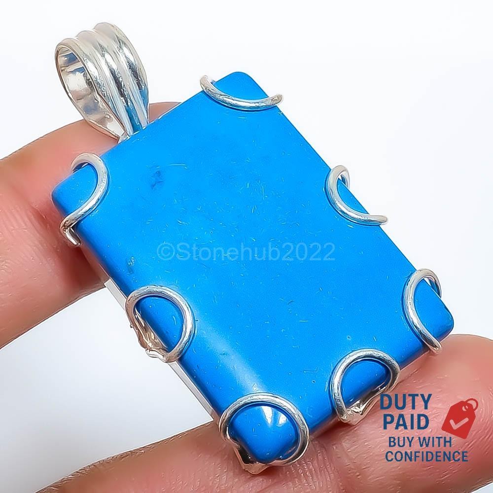 Natural Turquoise Silver Plated Channel Set Birthday Artisan New Pendant Jewelry