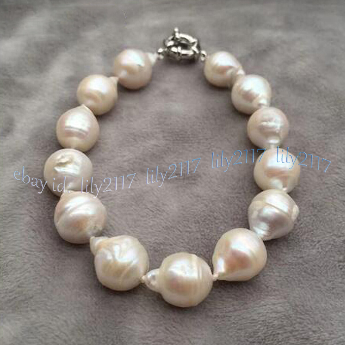 Rare 15-20mm Genuine Natural South Sea White Baroque Keshi Pearl Bracelet 8”