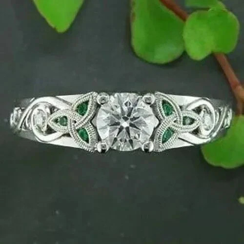 Art Deco Style Round Cut Lab Created Diamond Engagement 14K White Gold FN Ring
