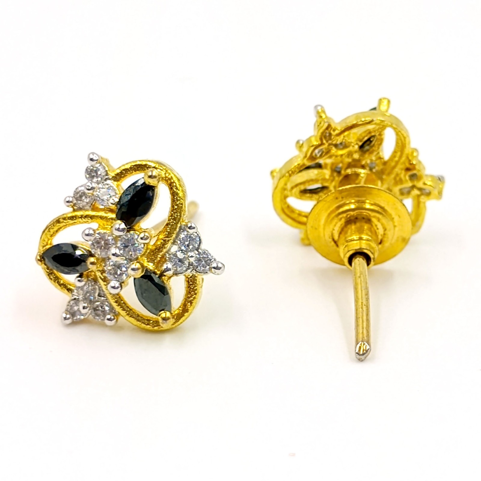 Black Onyx CZ Gold Plated Studs Handmade Indian Jewelry Traditional Gift for Her