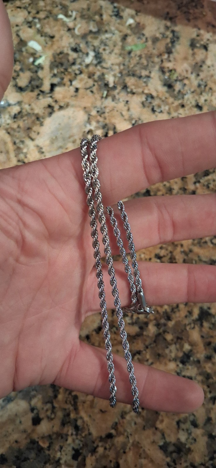 Silver Metal Rope Chain Necklace, Lobster Clasp Closure, No Stones
