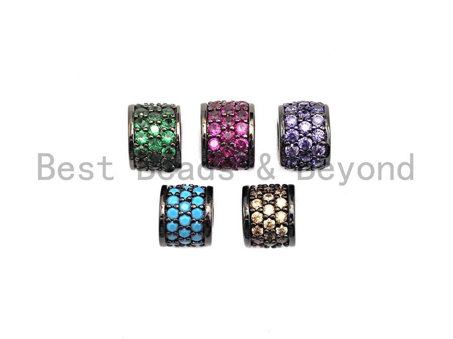 Mixed Color CZ Pave Cylinder Spacer Bead Charm/Pendant for Jewelry Making, 6x7mm