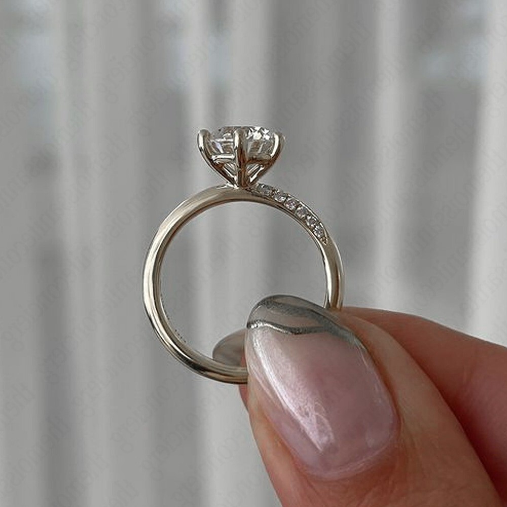 1.7 TCW Round Moissanite Classic Six Prong Engagement Ring 14k White Gold Plated