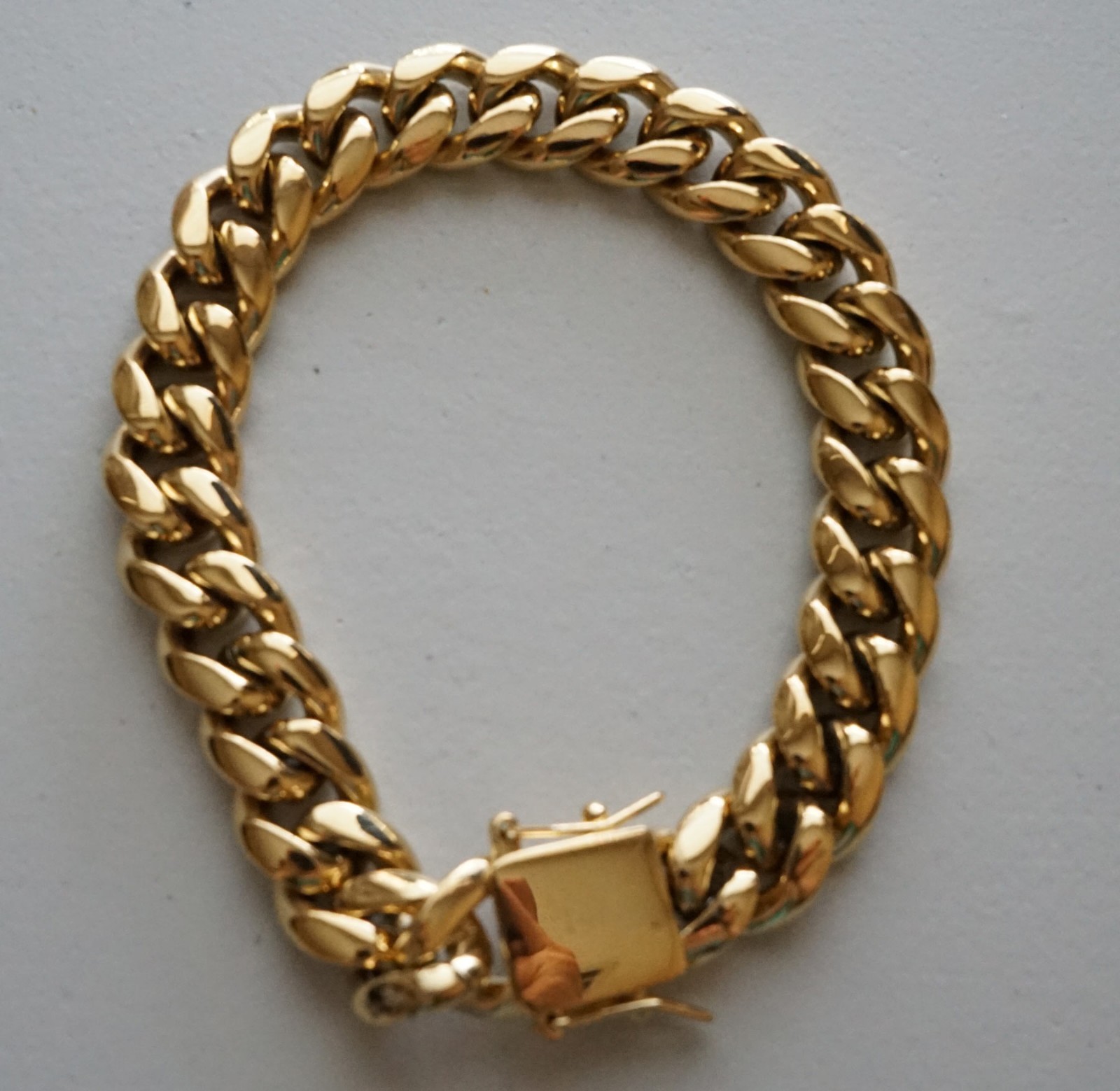 10 mm 8.5in Men Cuban Miami Link Bracelet Chain 14k Gold Plated Stainless Steel