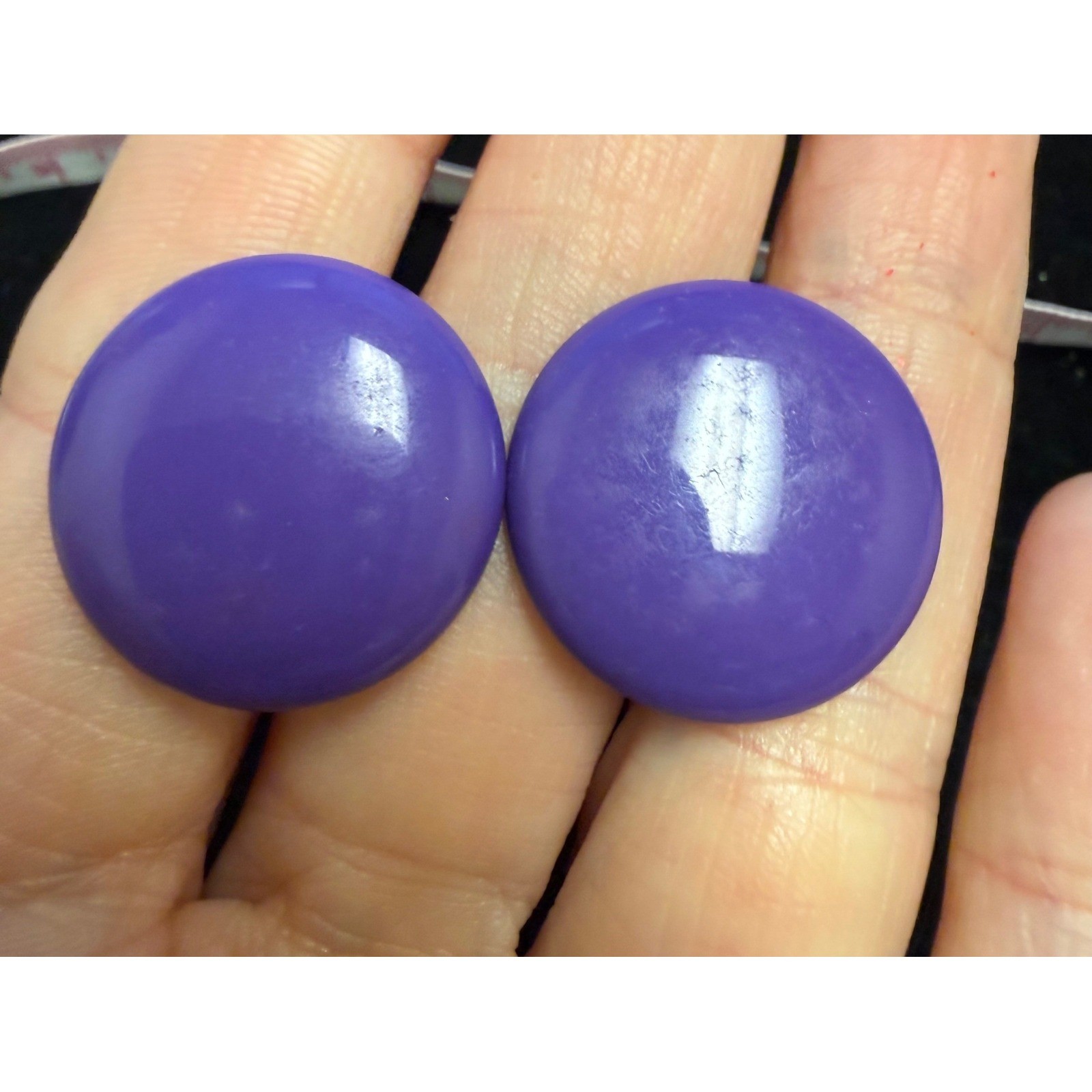 Vintage Style Oversized Purple Round Button Stud Earrings Large Glossy 1.25 Inch