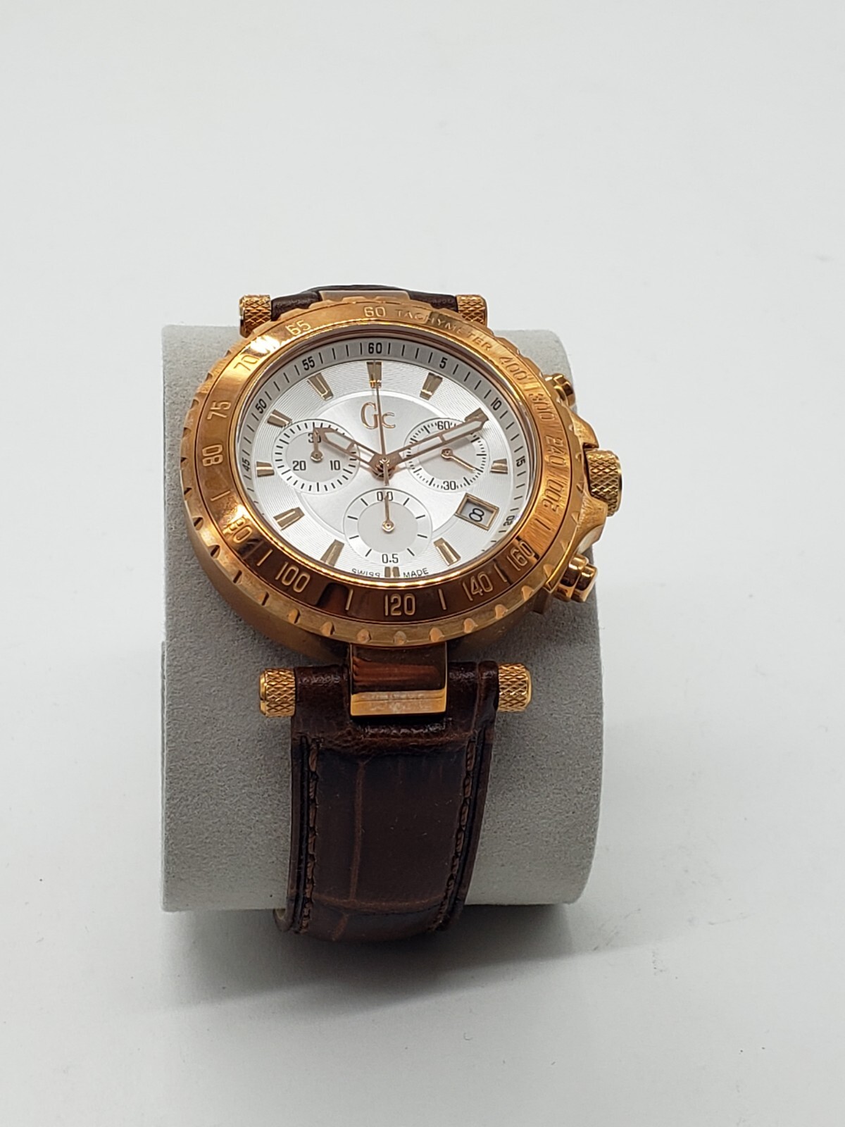 GC unisex MEN’S chronograph pink gold tone BROWN LEATHER WATCH women’s X58004G1S