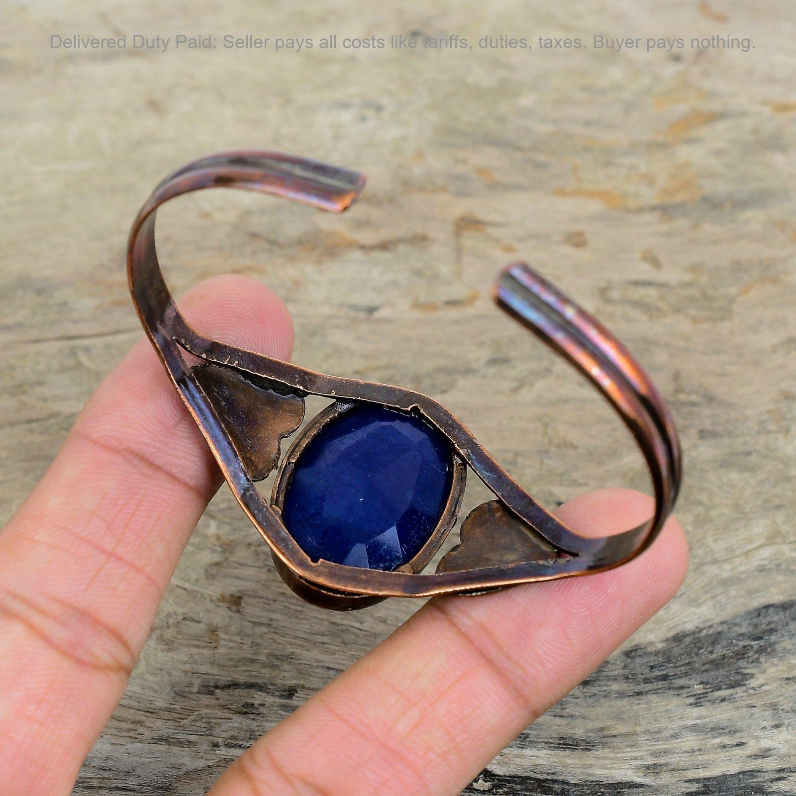 Copper Blue Saphire Gemstone New Electroformed Heart Bezel Mother Bangle Jewelry