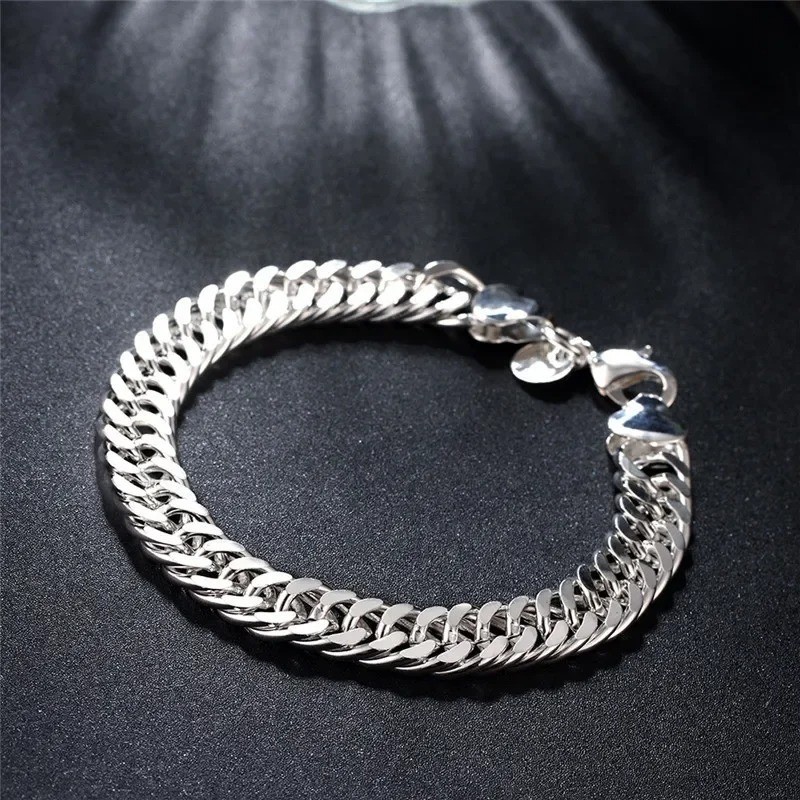 925 Sterling Silver Solid Chain Bracelet Women Men Wedding Gift Jewelry