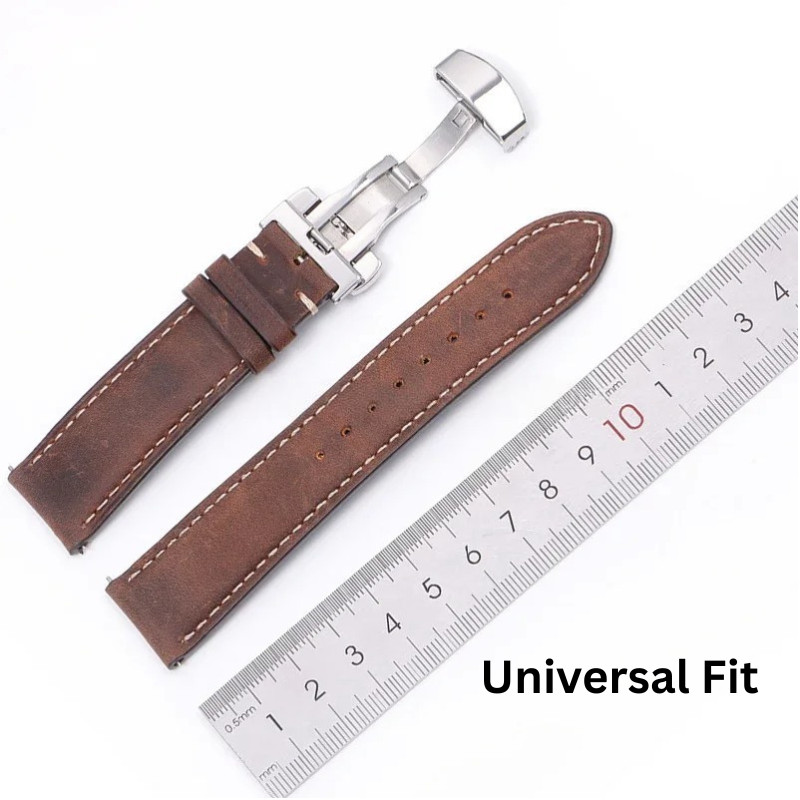 Genuine Leather Watch Strap Quick Release Butterfly Clasp Band 16-22mm