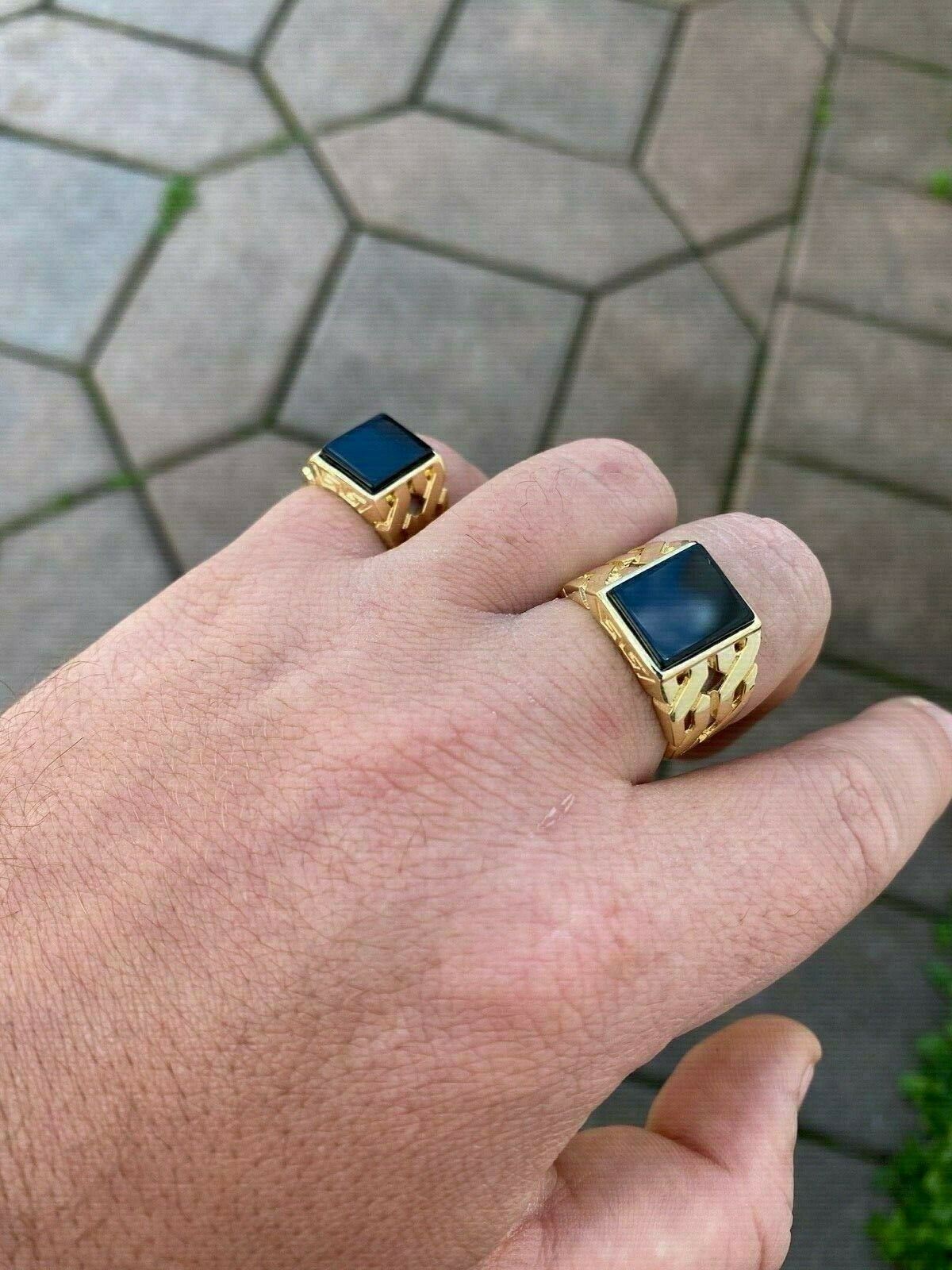 Mens 14k Gold Plated Real Solid 925 Sterling Silver Black Onyx Ring 7-13 Pinky