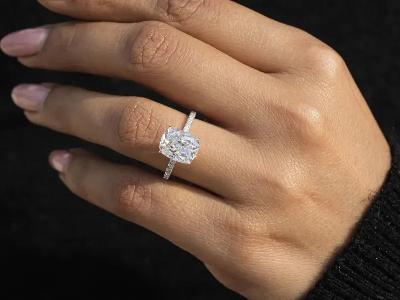 Elongated Cushion 4.20Ct Lab-Grown Diamond Wedding Ring 14k White Gold