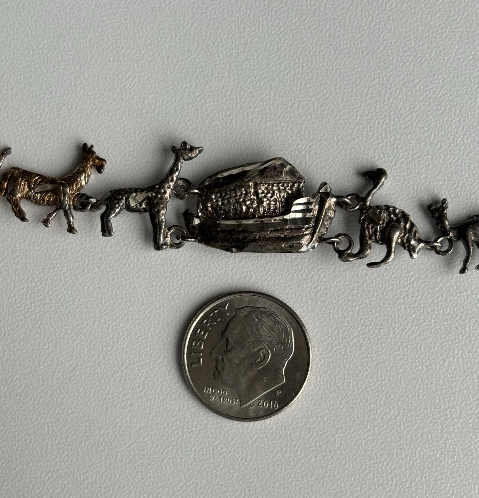 VTG Sterling Silver Noah’s Ark Bracelet 7.5in Diamond Cut LOVELY Ladies 925 JT