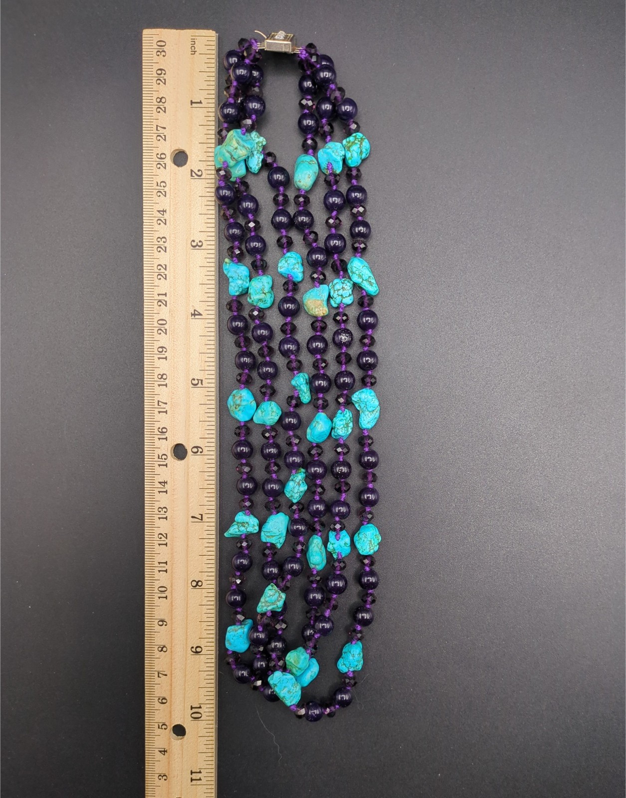 Necklace Multistrand Turquoise? Purple Stone? Beaded Nugget Round Faceted Cute