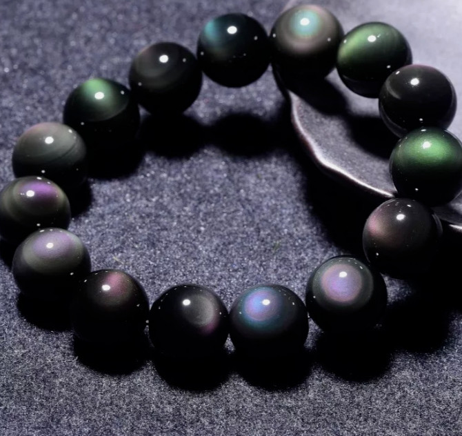 TrendingNow 12mm Handmade Rainbow Obsidian Beaded Stretch Bracelet Best Gift