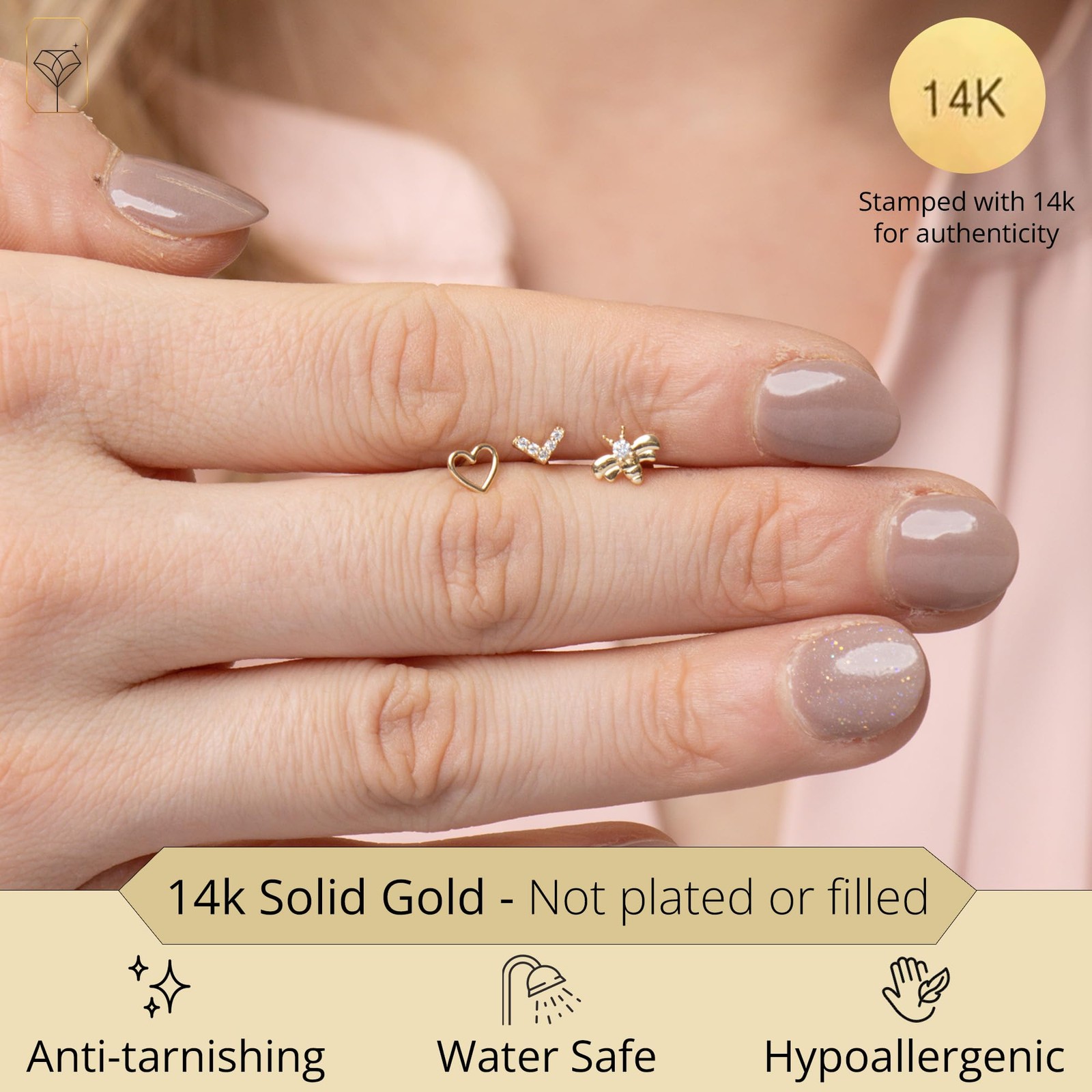 Solid 14K Gold Single Comfy Flat Back Cartilage Bee Stud Earrings