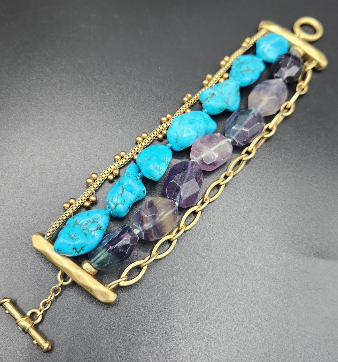 ABS By Allen Schwartz Multi Row Chunky Bead Gold Tone Bracelet