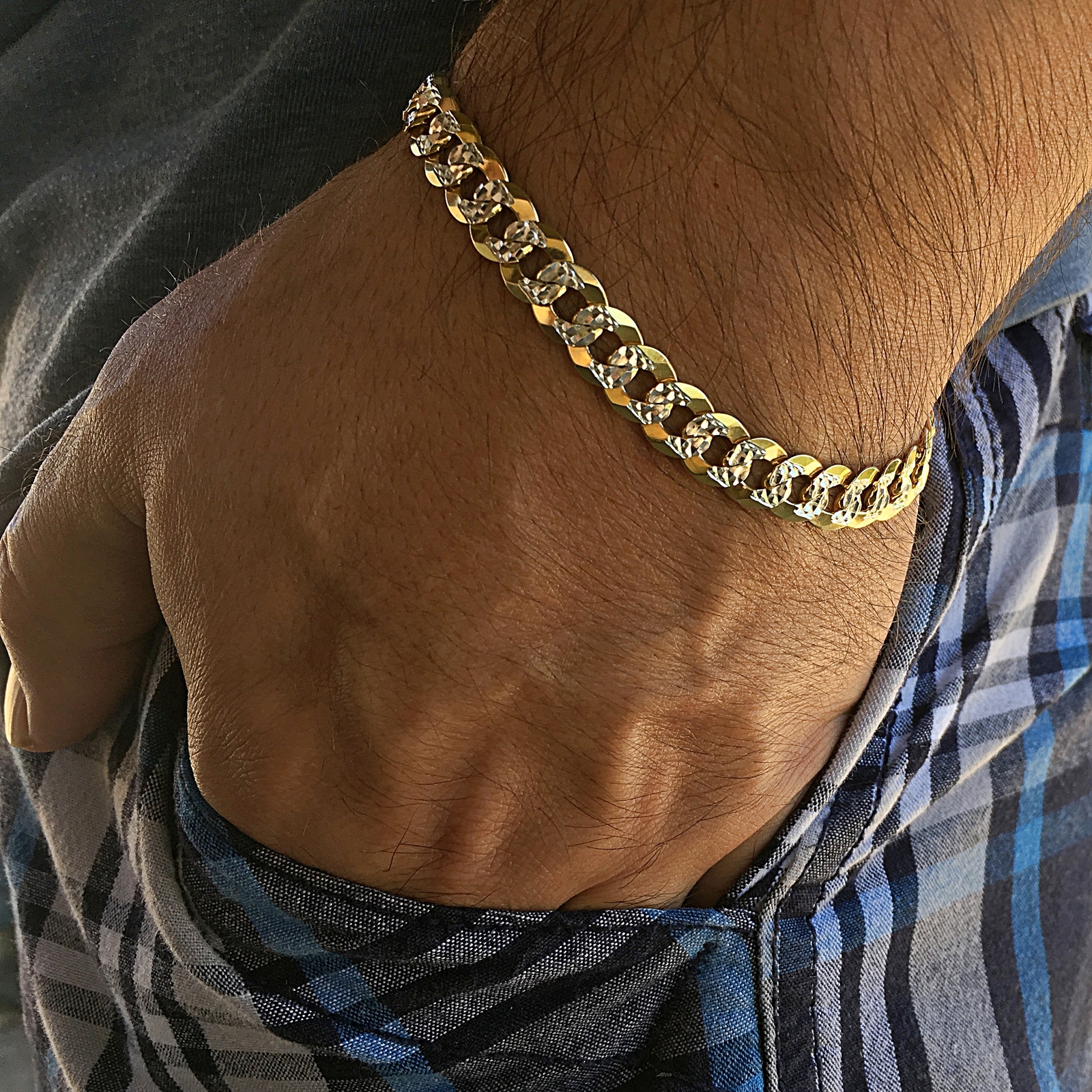 14K Gold Plated On 925 Silver Bracelet Two Tone DC Cuts Cuban Link 8.5″ x 8MM