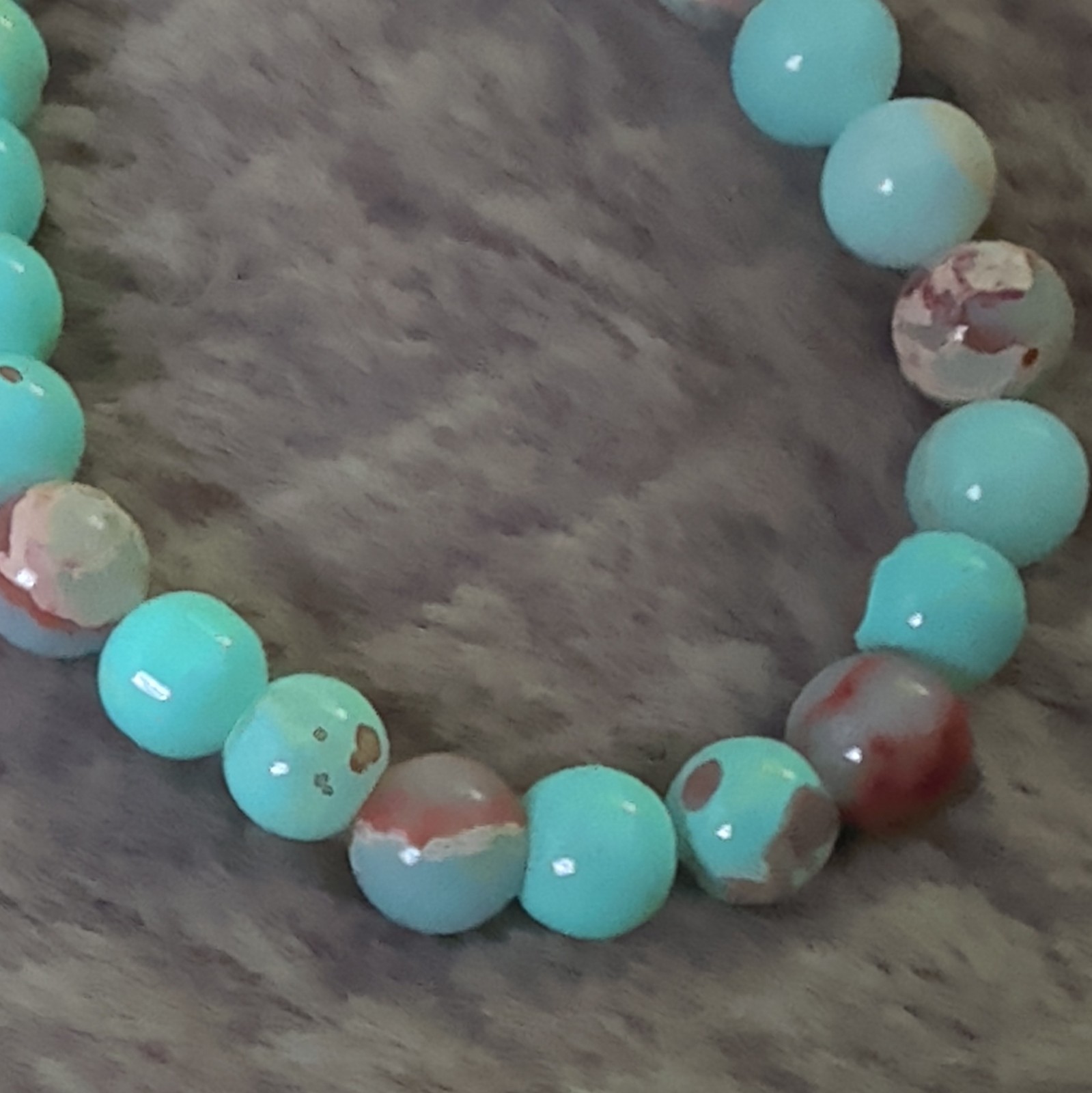 Blue/Brown/White Round Stone Beaded Stretch Bracelet No Clasp Sizable