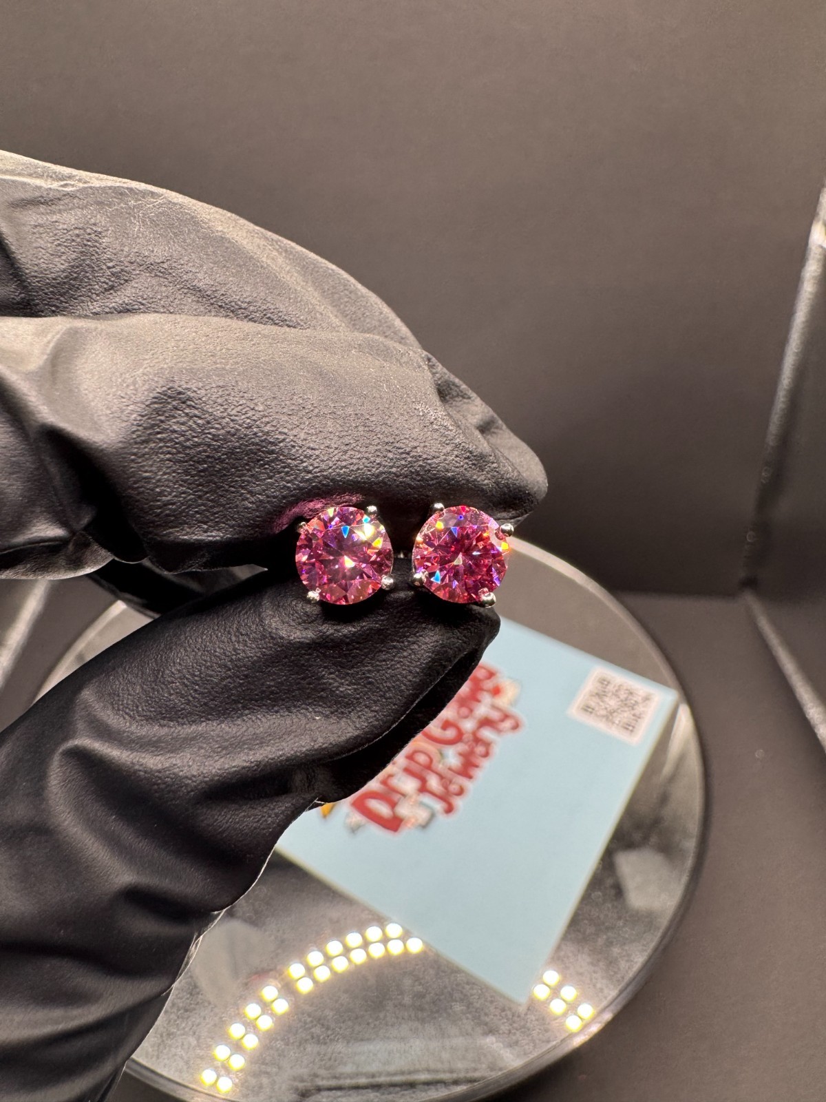 Mens Ladies Real 6.5mm Pink Moissanite Stud Earrings 925 Silver VVS D Color