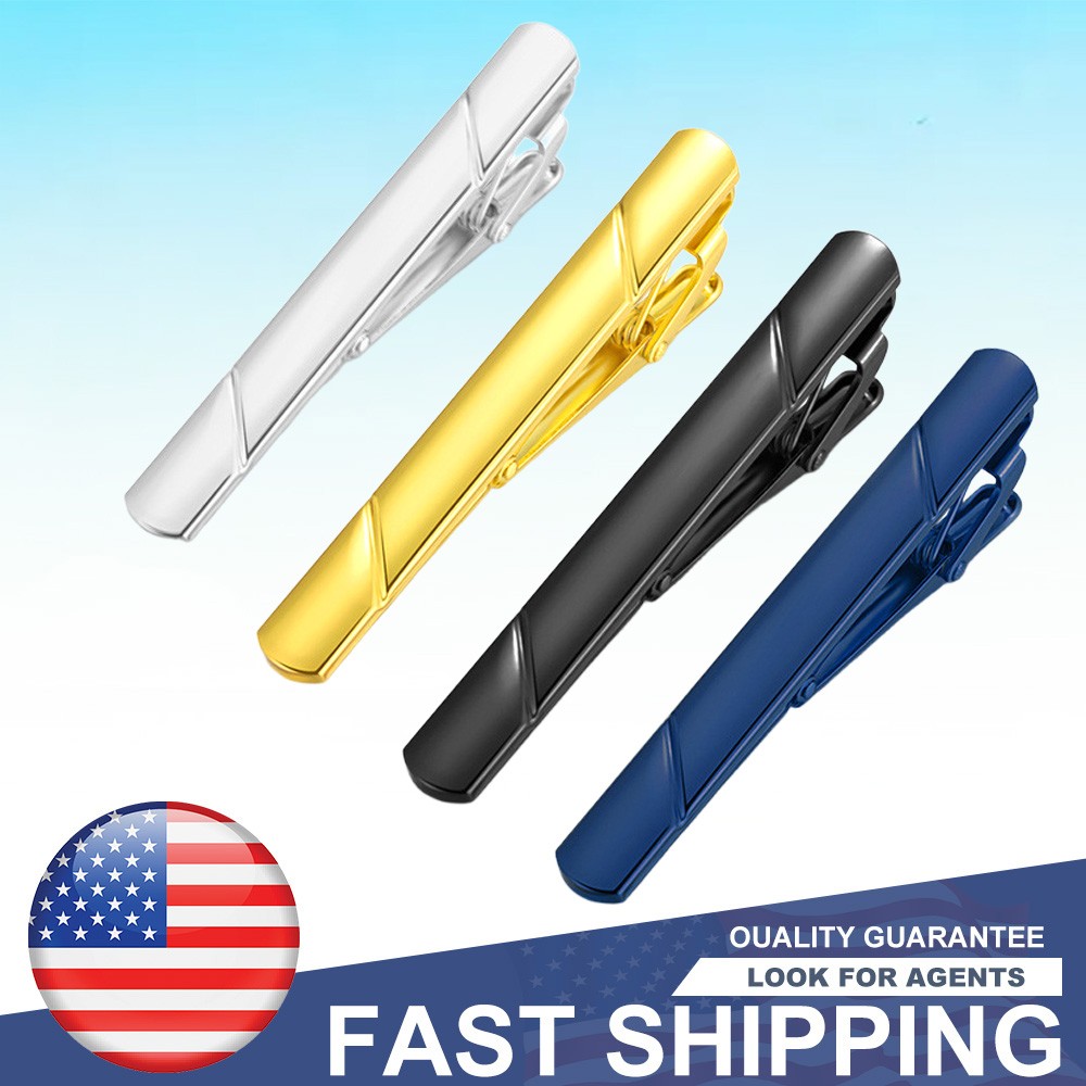 4PCS Stainless Steel Tie Clip Necktie Bar Clasp Clamp Pin Gold Black Silver Mens
