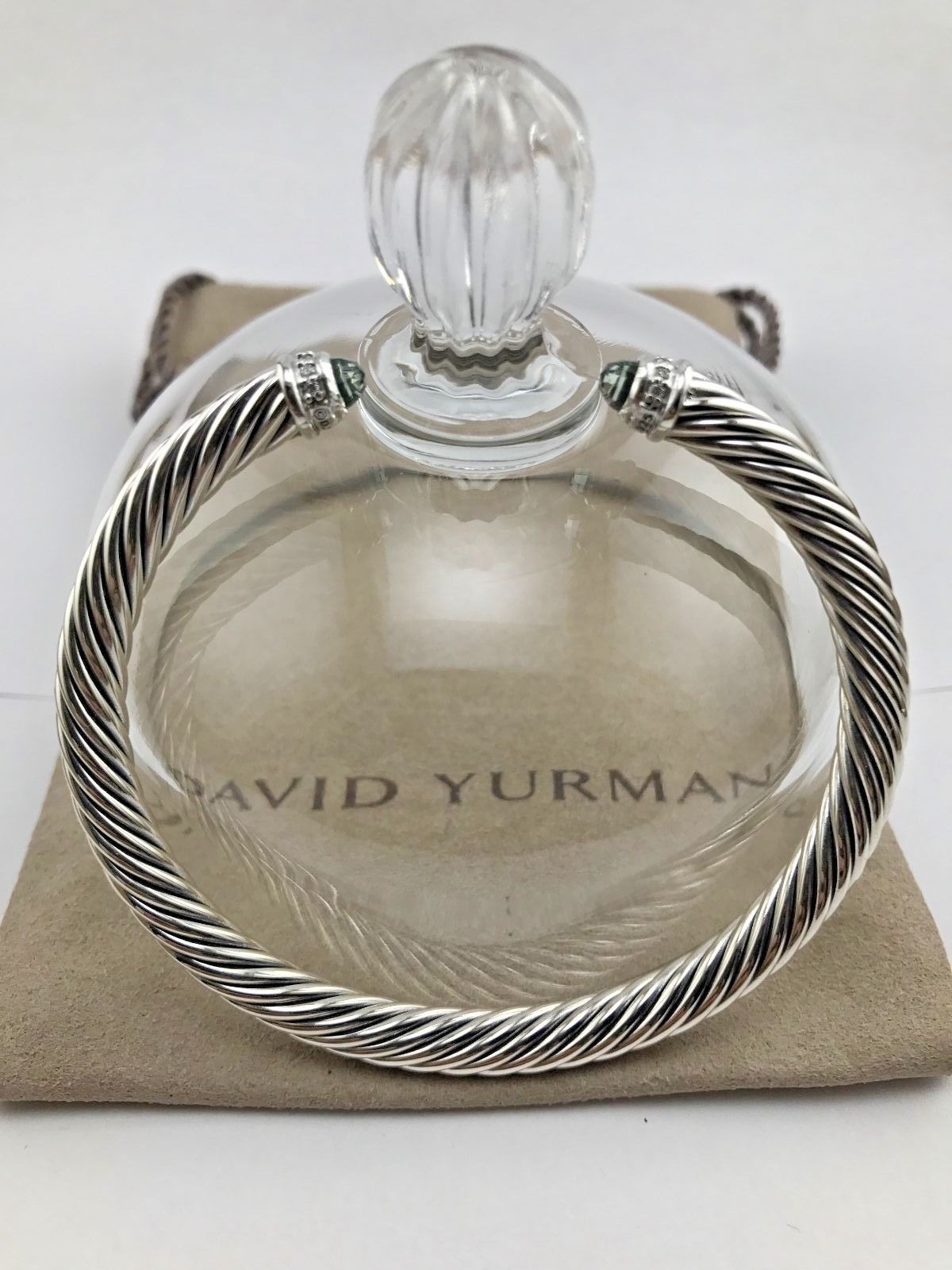 David Sterling Silver 5mm Cable Prasiolite & Diamond Bracelet