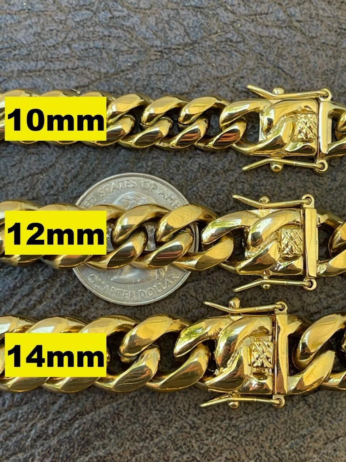Miami Cuban Link Bracelet 14k Yellow Gold Plated Stainless Steel 4-18mm