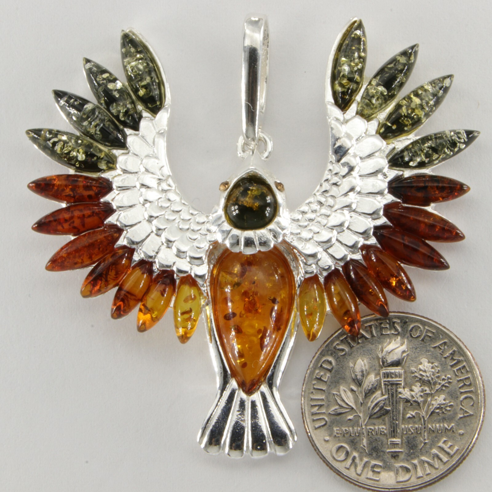 Multi-Color BALTIC AMBER Phoenix Eagle Pendant – 925 STERLING SILVER # 2623e