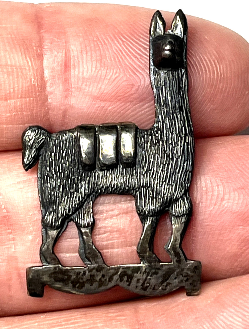 Vintage LLama Brooch Dellapina Signed 925 Peru Sterling Silver Pin , Some Patina