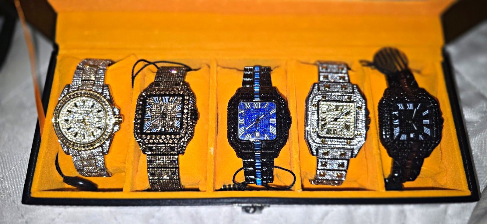 Lot of 5 Iced-Out Wrist Watches, Assorted Styles & Colors, Unisex Adults