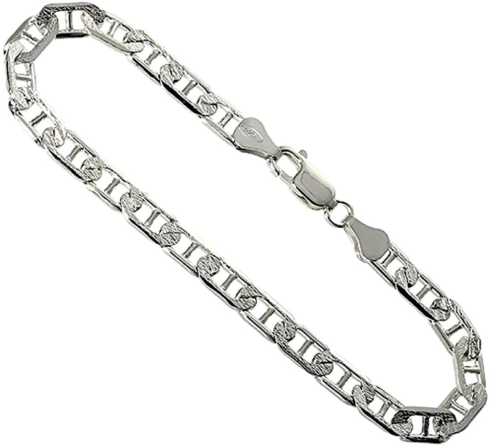 Sterling Silver D/C Flat Mariner Link Chain Necklace Bracelet 5.8 mm 7-30 inch