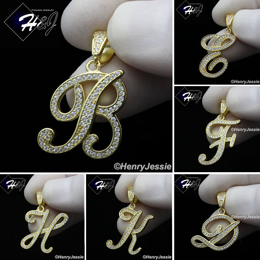 925 STERLING SILVER ICY BLING CZ GOLD PLATED 26 INITIAL LETTERS PENDANT*GP175
