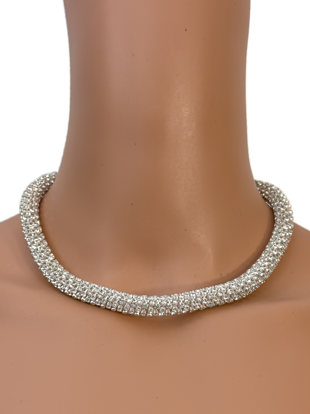 NY Sparkling White Rhinestone Mesh Choker Fashion Necklace