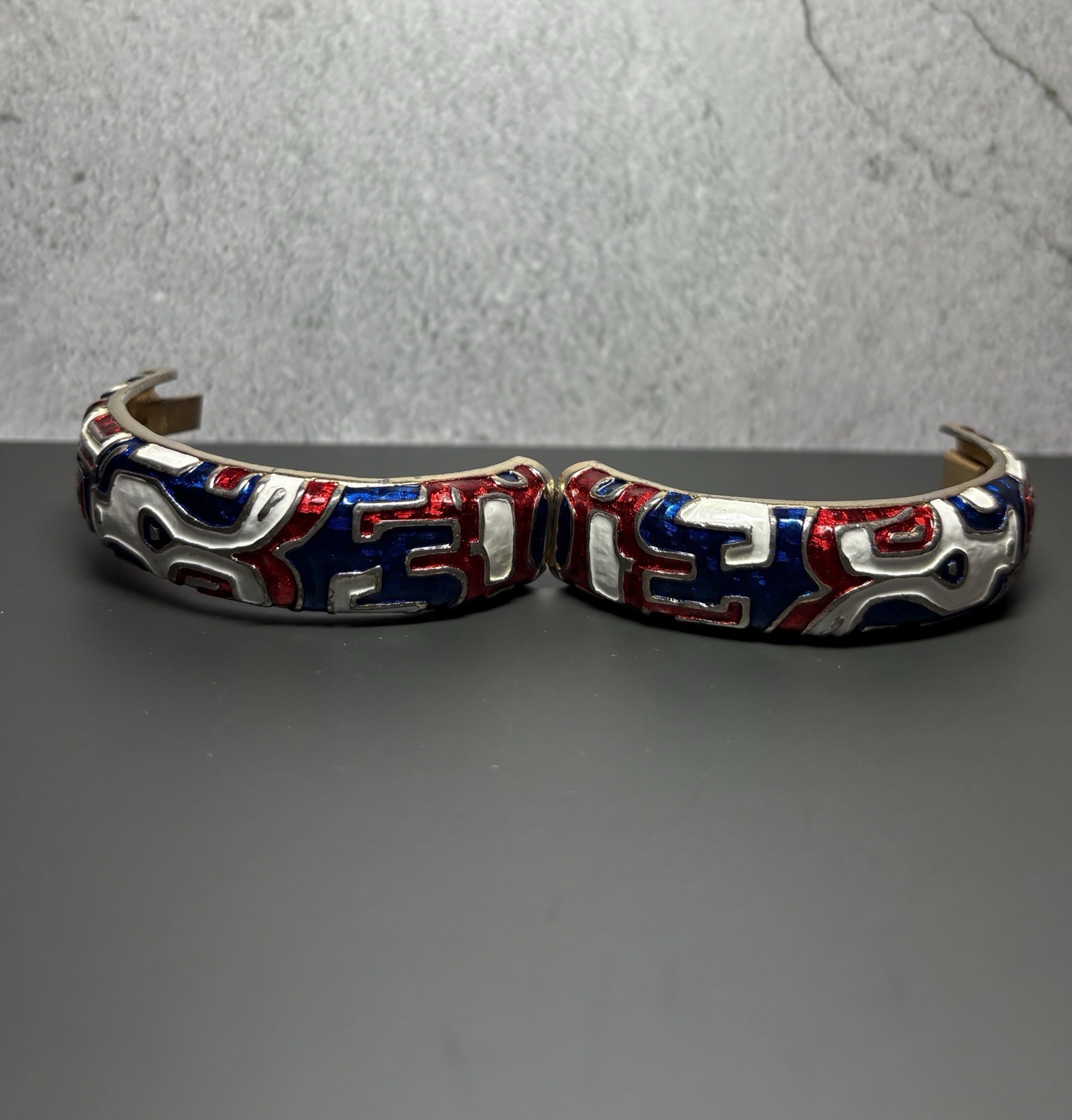 Vintage Marcel Boucher Red White Blue Enamel Hinged Bangle Bracelet Patriotic