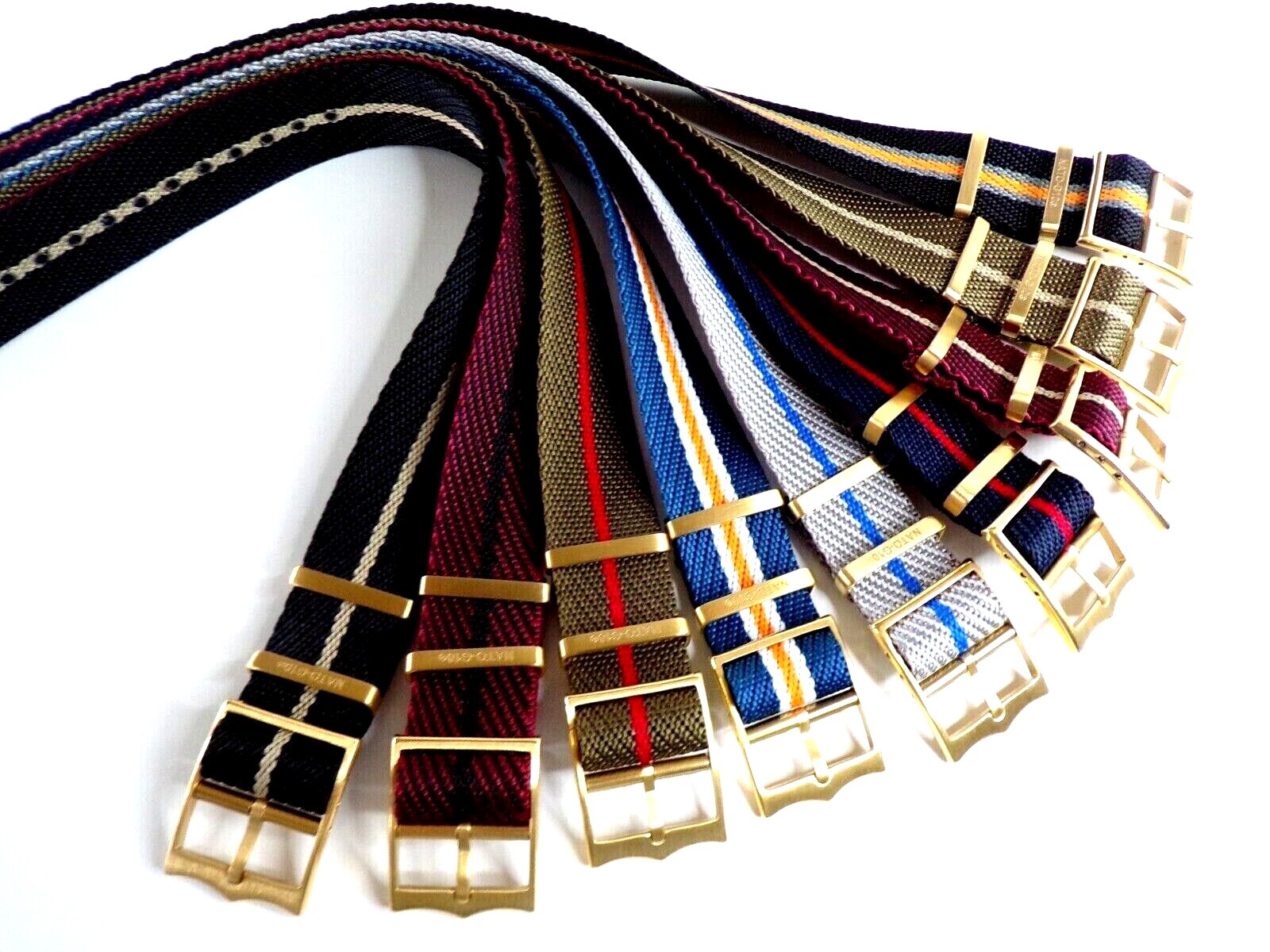 NATO ® 1pc Single Pass Twill Slant nylon GOLD Buckle watch band strap IW SUISSE