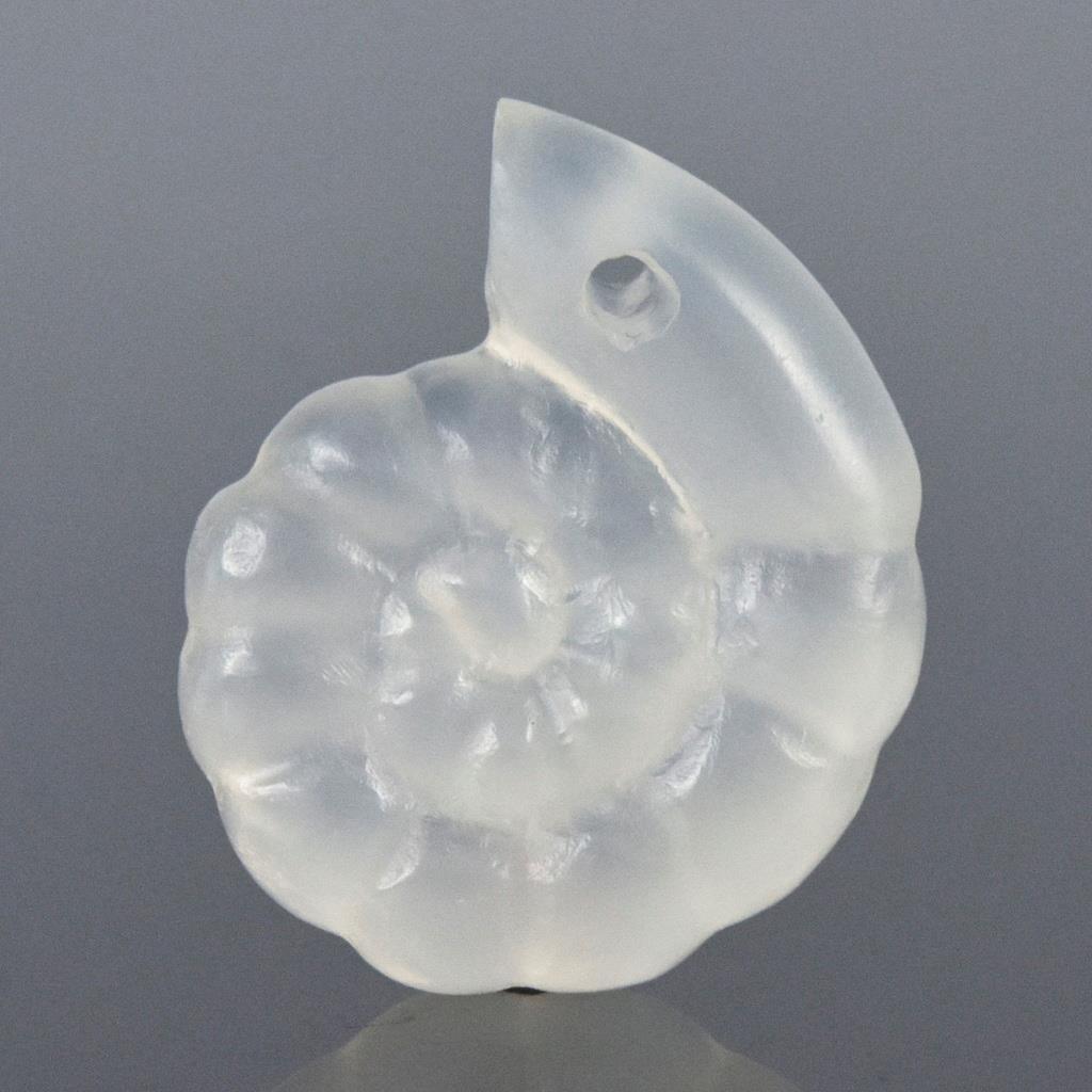 Ammonite Design Carved White Chalcedony Gemstone Focal Bead drilled 4.10 g