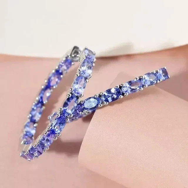 2.50Ct Oval Cut Lab-Created Blue Tanzanite Hoop Earrings 14K White Gold Plated