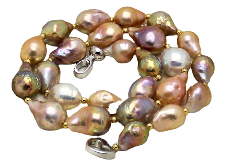 17″12-15mm South Sea Genuine gold pink purple lavender white Pearl Necklace 337