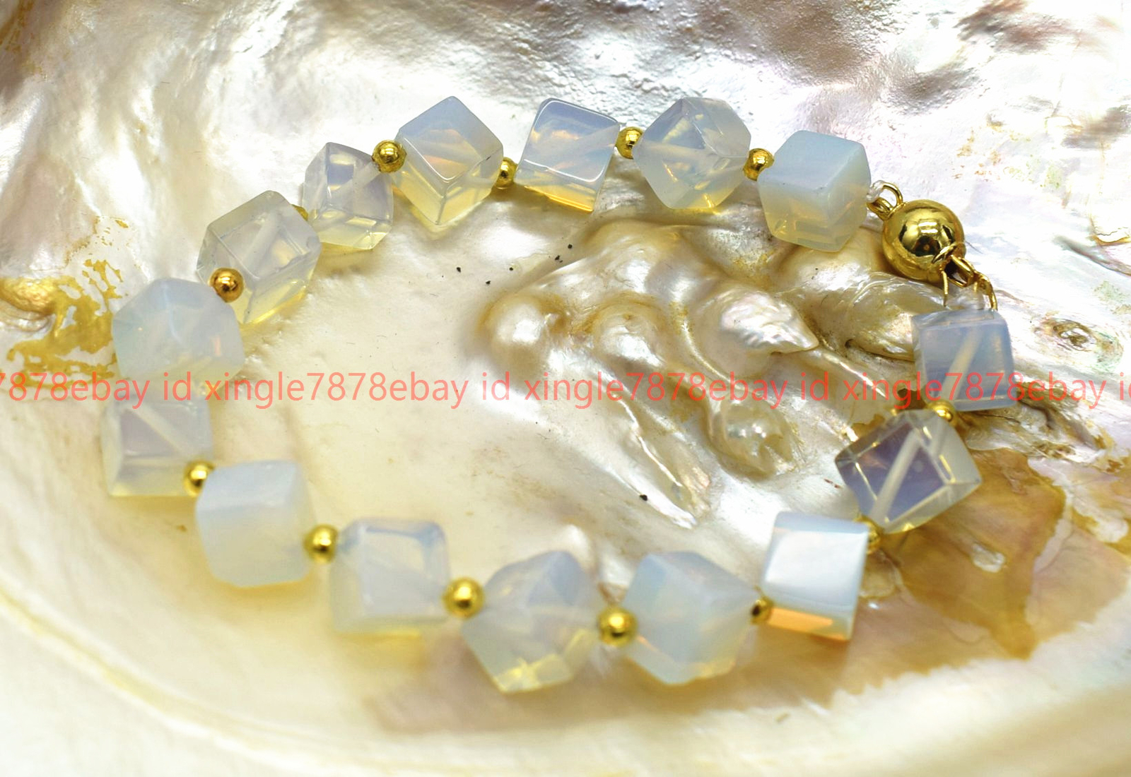 Handmade Pretty Natural White Opal Gemstone Square Beads Bracelet 7-9in
