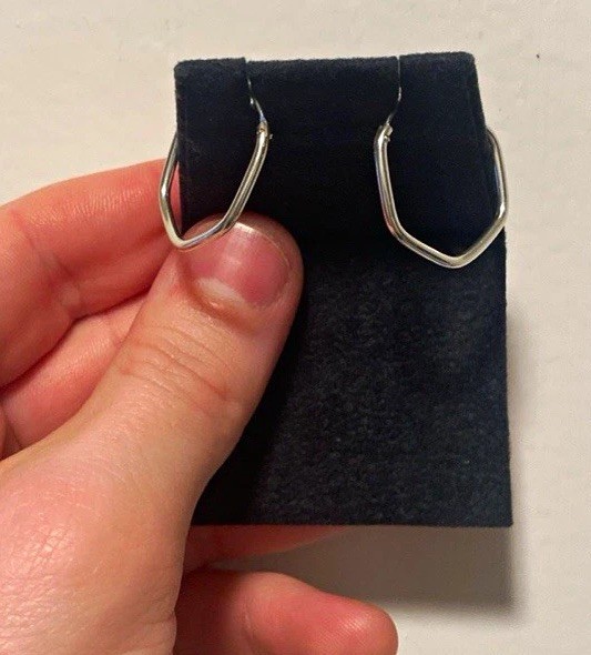925 Sterling Silver Hexagon Hoop Earrings, Hinged Closure, No Stone