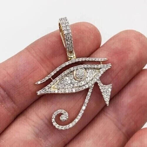1.70Ct Round Cut Lab Created Diamond Eye of Ra Pendant 14K Yellow Gold Plated