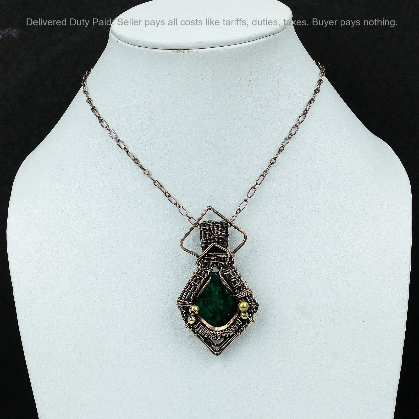 Oval Zambian Emrald Stone Copper Wedding Wire Wrapped Anniversary Sister Pendant