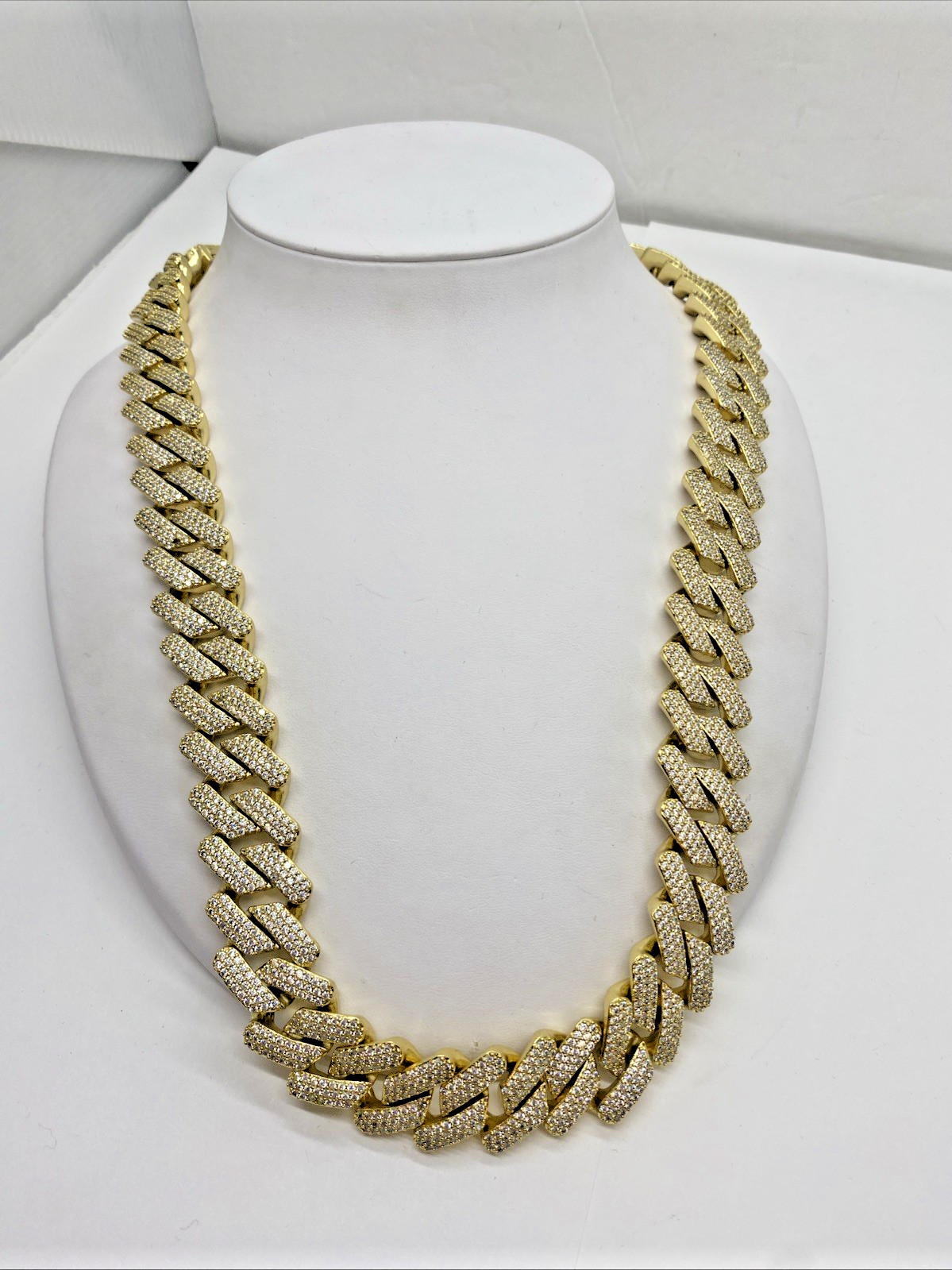 Iced Out Gold Plated 24 1/4in Cuban Link Chain (!See Description!)