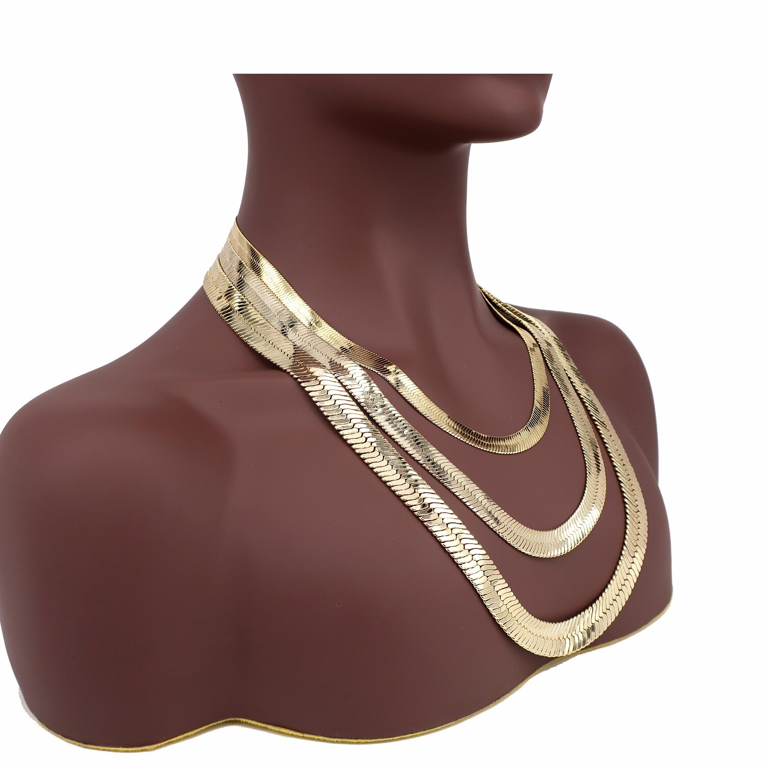 Yellow 14K Flat Herringbone Chain 9mm, 11mm, 14mm Necklace Gold Plated